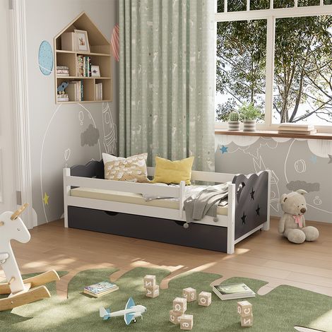 Lit pour enfant Jessica, Gris, 70x140 cm avec tiroir, sans matelas, Vitalispa