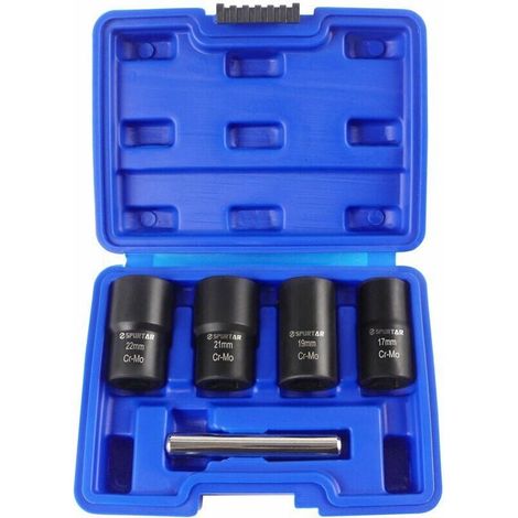 Coffret de douilles extracteurs de vis jeu de 5 douilles torsadées pour retirer les écrous de roue 17 mm, 19 mm, 21 mm et 22 mm, HANBING (1/4)