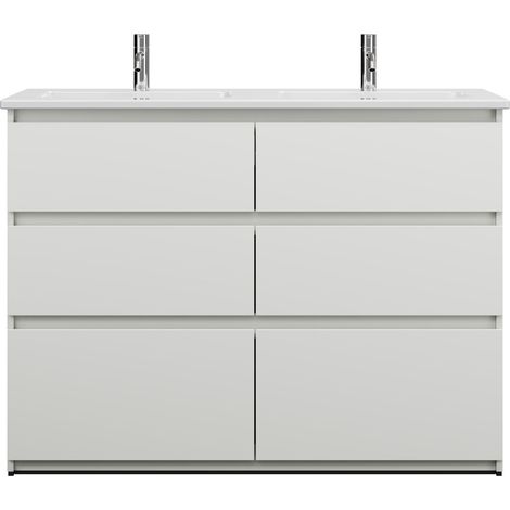 burgbad Lin20 double lavabo en céramique Blanc brillant avec