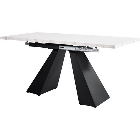 Table à manger télescopique (99-159×74 cm), table à manger extensible, table de cuisine peu encombrante, grande surface de travail, design flexible, pour bureau à domicile et salon, plateau blanc avec (1/5)