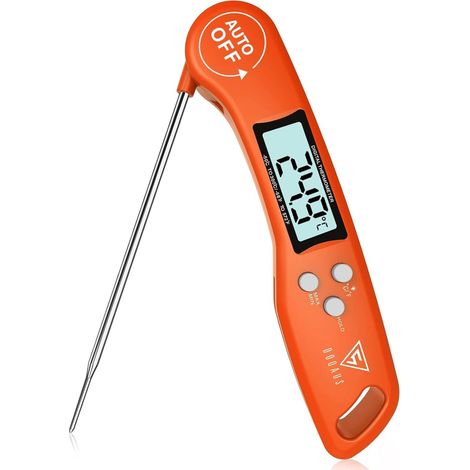 Thermometre Cuisine à Lecture Instantanée 3s, Sonde pliable (Orange) Écran LCD, Verrouillage Température, Étalonnable, Arrêt Automatique, Adapté pour Viande, BBQ, Pâtisserie, Lait et Vin (1/5)
