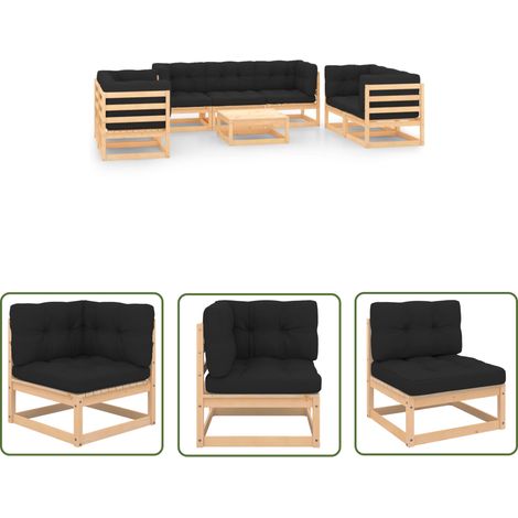 INLIFE Salon de jardin 8 pcs avec coussins Bois de pin solide (1/5)