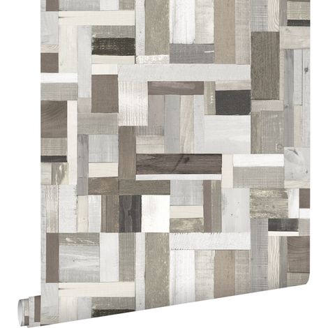 papier peint imitation bois beige et taupe - ESTAhome (1/5)