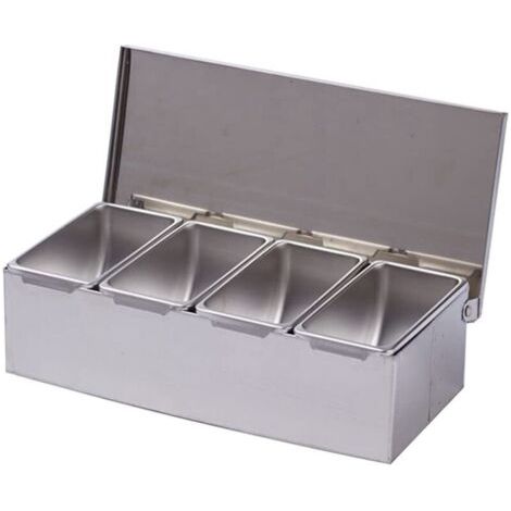 Coffret à épices 4 pièces - Boîte en acier inoxydable contenant une sauce au fromage, du sel, du sucre, des pots à épices et des ustensiles de cuisine. (1/4)