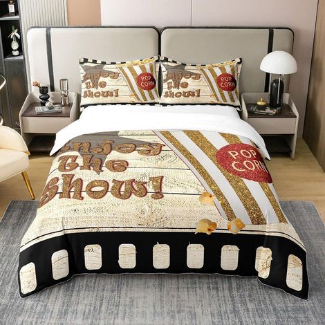 Bettwäsche-Set 220x240cm 100% Baumwolle Kino Popcorn Design für Kinder