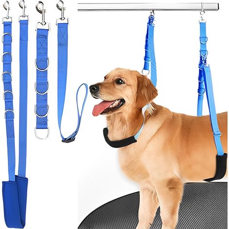 Lot de 3 Sangles de Harnais de toilettage pour Chien, Forte Endurance, Boucle de toilettage pour Chien, Harnais de sécurité pour Le toilettage des Bras de Table, Sangle Ventrale réglable (Bleu) (1/5)