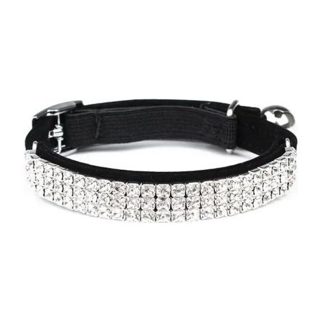 Collier en velours doux réglable pour chat avec strass et clochettes (1/4)