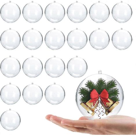 20 boules de Noël transparentes en plastique à remplir soi-même, décorations de Noël (8 cm) (1/5)