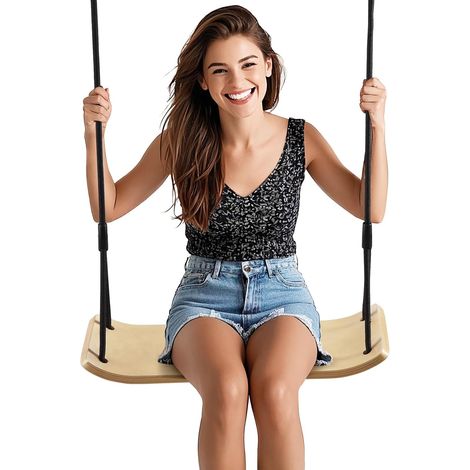 Outdoor Wooden Swing Adult Children Large 53 x 20 cm Adjustable Rope (1/5)