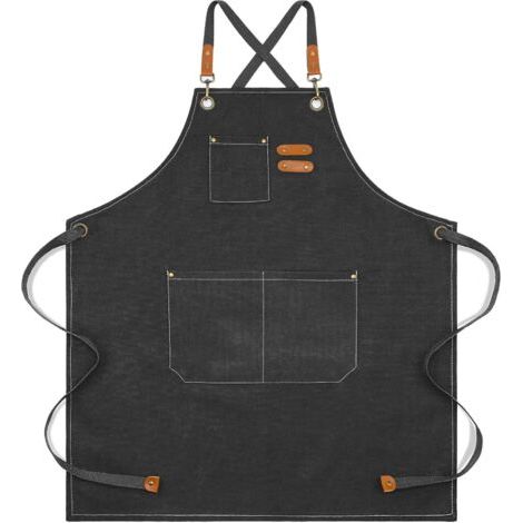 Tabliers de chef pour hommes et femmes, avec grandes poches, en toile de coton à dos croisé, résistants et ajustables