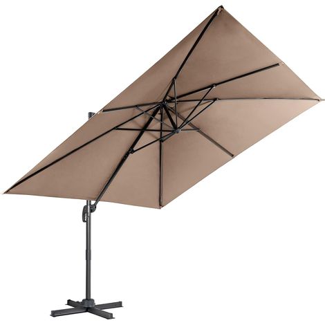 COSTWAY 300 cm Sombrilla para Jardín con 3 Inclinaciones, Rotación 360°, Manivela, 8 Varillas, Base Cruzada, Parasol de Exterior (Café) (1/5)