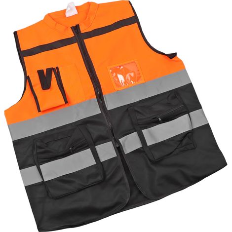 Gilet réfléchissant à fermeture éclair, haute visibilité, pour la sécurité à moto, gestion du trafic, orange, taille XL. (1/5)