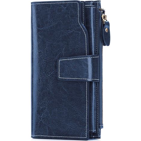Portefeuille femme en cuir grande capacité (bleu foncé)