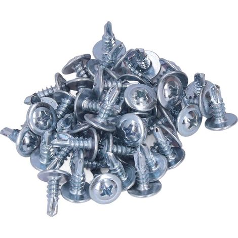 Vis à auto-perceuse à tête ronde - Lot de 50, Acier carbone zingué, 4,2x13mm avec rondelle