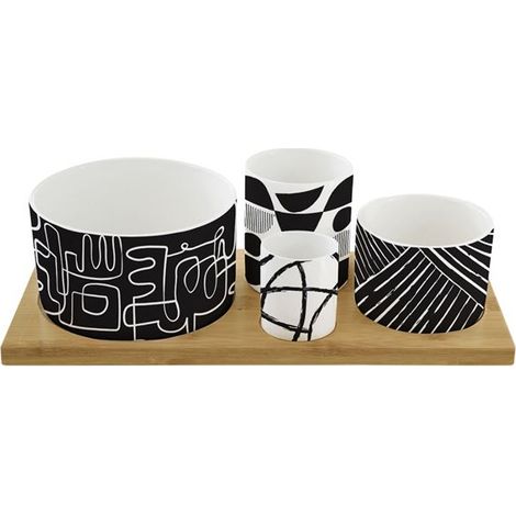 Set Aperitif 4 Schalen + Bambusteller - Graphiti - Easy Life