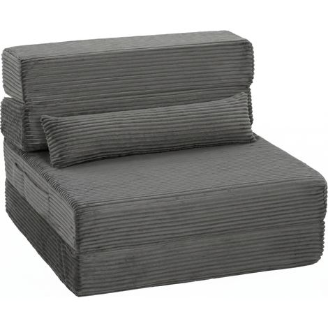 CHICFURN Divano letto da pavimento 70x200 cm in tessuto a coste grigio scuro con schienale e cuscino (1/5)