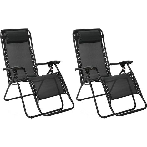 Lot de 2 fauteuils relax en textilène noir -PARALIA