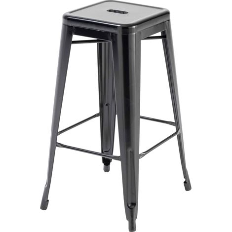Oviala – Tabouret de bar en métal noir mat 76 cm – Acier époxy anti-rouille – Patins antidérapants – Empilable pour gain de place