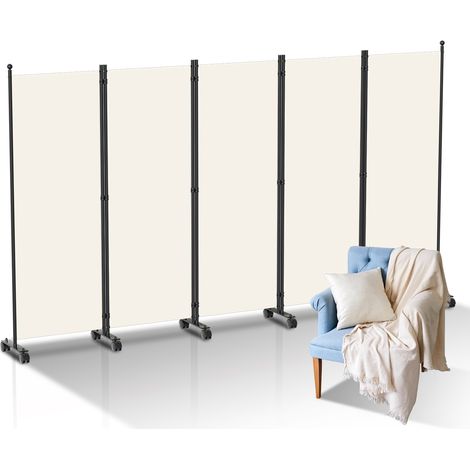 SWANEW Paraventi di separazione pieghevole con rotelle  telaio in metallo  ideale per soggiorno  ufficio Beige 284x181 cm (1/5)