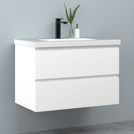 SKY Wall-mounted Vanity Unit Matte White 2‑Drawer with Style A Drawer Curved Bowl Basin (1/5)