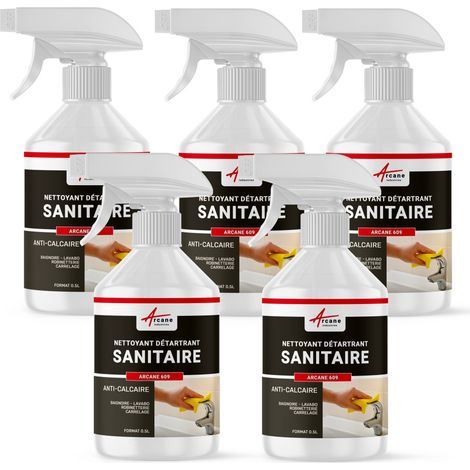 Nettoyant inox, wc, baignoire, salle de bain, sdb, enlever calcaire, sanitaire, carrelage, cabine de douche - 2.5 L (5 x 0.5 L) - ARCANE INDUSTRIES