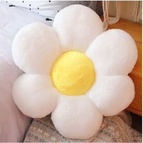 Coussin marguerite décoratif - Forme fleur - 50 cm - Blanc - Peluche douce - Remplissage coton - Lavable à la main (1/5)