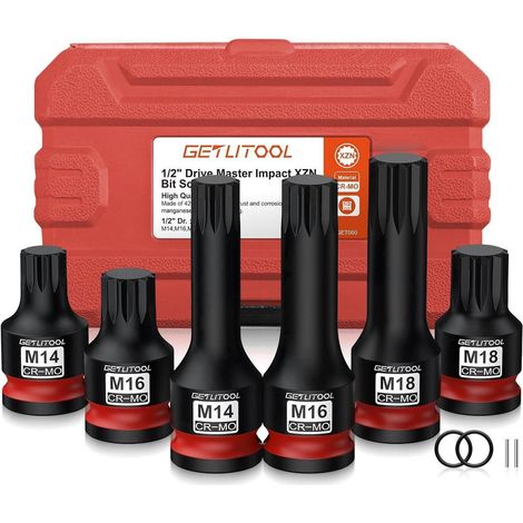 1/2" Kraft Vielzahn Bit Steckschlüssel Satz 6tlg M14-M18 CR-MO Stahl XZN (1/5)