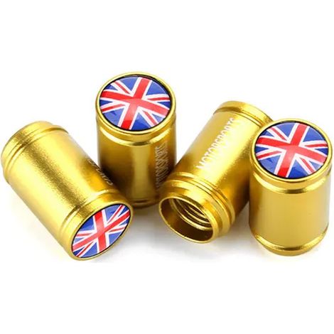 Cache-valves de pneus (jaunes) pour voiture, style auto, compatibles avec les enjoliveurs de roues Mini Cooper, lot de 4, avec drapeau britannique. (1/5)