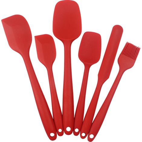 Ensemble de 6 brosses à huile pour grattoir,Spatule Silicone, Outil Cuisine en Silicone de Qualité Alimentaire, rouge (1/5)
