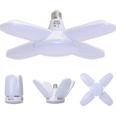 E27 60W Garage Light, 6500K Cool White 6800Lm Workshop Lamp, Deformable with 4 Adjustable Panels, LED Ceiling Lighting, for Garage (1/5)