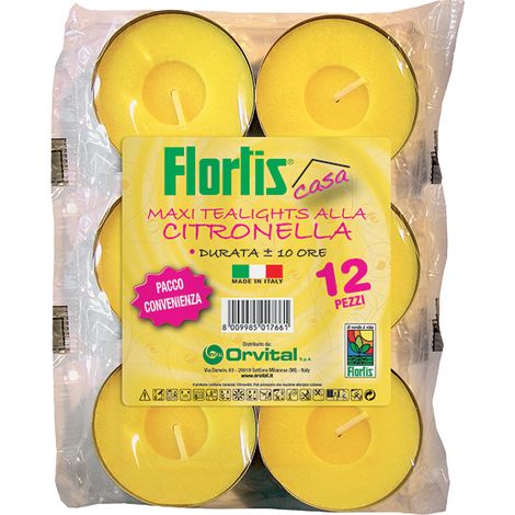FLORTIS MAXI TEALIGHTS CITRONELLA 12PZ.