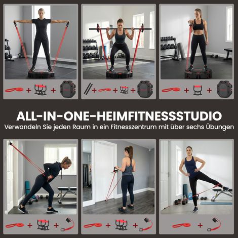 Planche abdominale réglable multifonction 7 en 1 avec élastiques de résistance, roues, fixation porte et pliable (1/4)