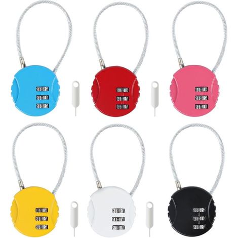 Cadenas à combinaison 6 pièces, petit câble à code, combinaison réinitialisable à 3 chiffres pour bagages, sac de voyage, casier (1/5)