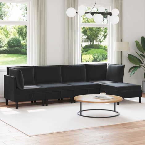 vidaXL Wohnzimmergarnitur mit Kissen mit Speicher 5 pcs Schwarz Samt (1/5)
