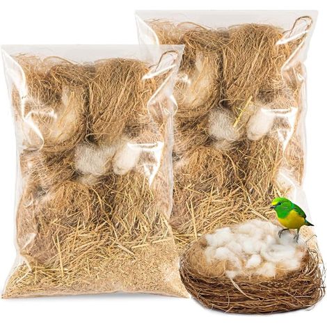 Lot de matériaux confortables pour nidification d'oiseaux en jute, paille, coton, mélange d'agave Sisalana, convient pour la construction de nids