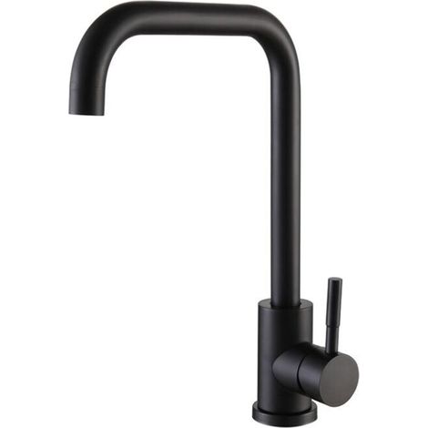 Rubinetto da cucina girevole a sette caratteri in acciaio inossidabile 304, semplice, fresco ed elegante, nero, con funzionamento durevole