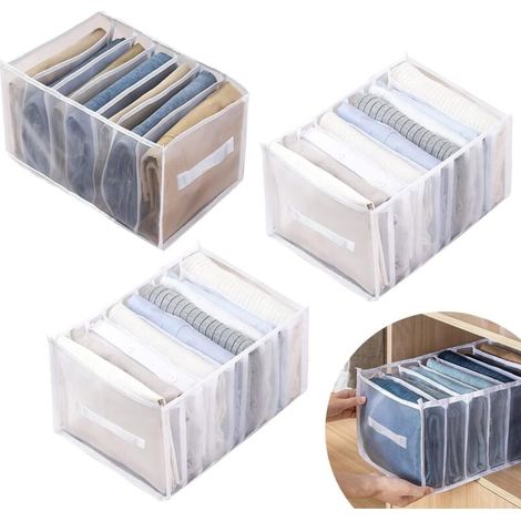 Boîte de Rangement pour Vetements 3 Pièces, Pliable Organisateur De Tiroir à Vetements, pour sous Chaussettes, Soutien-Gorges, Jeans(Blanc, Grilles 7 + Grilles 9 + Grilles 9) (1/4)