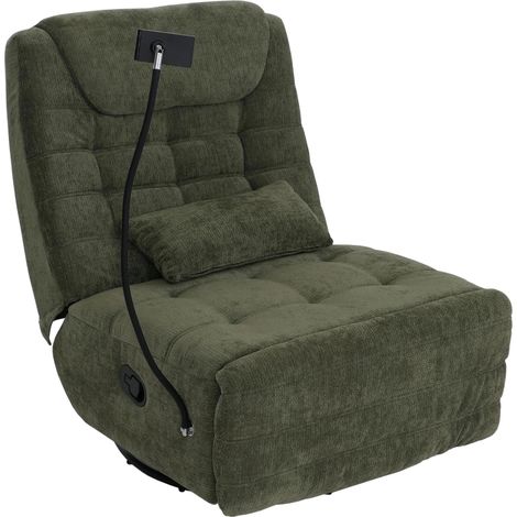 Fauteuil relax pivotant fauteuil TV inclinable avec porte-smartphone tablette 360° tissu chenille vert 040008736