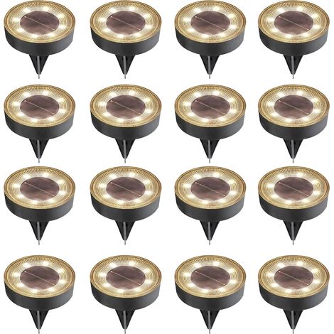 Lot de 16 bornes solaires, 8 lampes solaires d'extérieur à LED, blanc chaud 3000K, étanches IP68. (1/5)