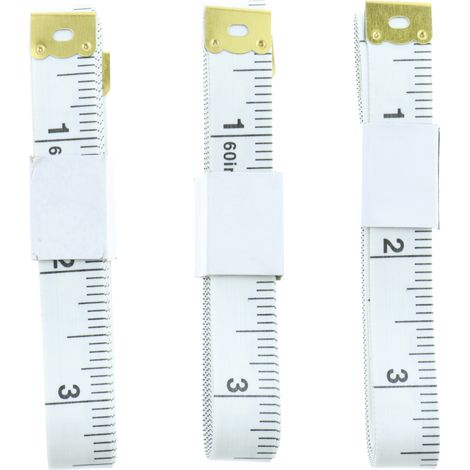 Lot de 3 mètres ruban souples de 150 cm (60 pouces), double face, pour la couture, la confection de vêtements et la prise de mesures corporelles (gradués en unités métriques et impériales) - Blanc (1/5)