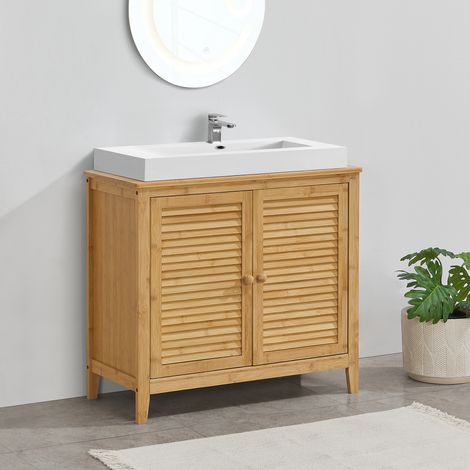 [En.Casa] – Meuble sous vasque en bambou 60 x 67 x 30 cm – 2 portes – Entretien facile – Montage simple – Pour salle de bain moderne