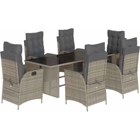 vidaXL Set da Pranzo da Giardino 7 pz con Cuscini in Polyrattan Grigio (1/5)