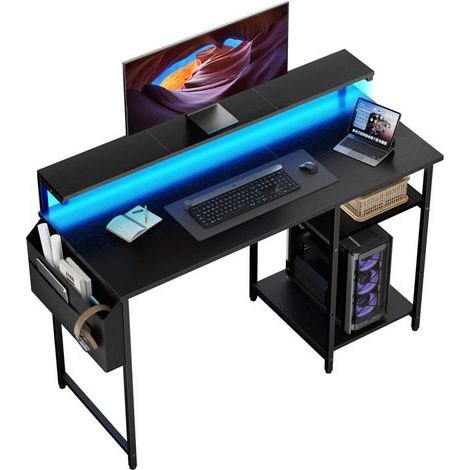 Computer Desk - Two-Tier Model - LED Lighting - Height Adjustable - Monitor Stand