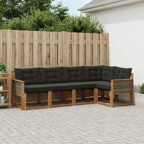 vidaXL Outdoor-Sofagarnitur 5 Stk. Natürlich und Schwarz (1/5)