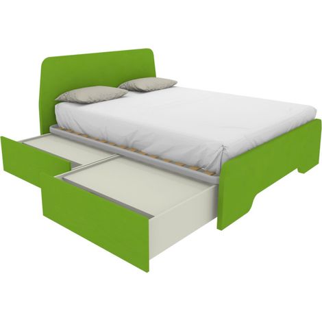 Letto matrimoniale 160x200 con testate sagomate e cassettoni - Verde mela