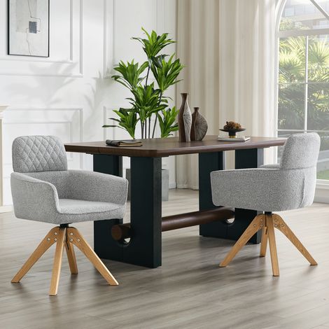 Lot de 2 chaises de salle à manger pivotantes, chaise pivotante 360° pour cuisine et salon, fauteuil de table rembourré, Gris clair et bois (1/5)