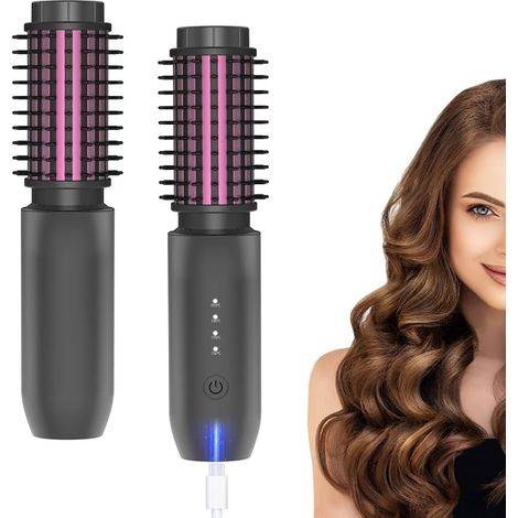 Spazzola arricciacapelli senza fili, Spazzola per lisciare i capelli e ferro arricciacapelli 2 in 1, Mini ferro arricciacapelli portatile da viaggio 7000mAh, Ferro arricciacapelli ricaricabile agli io (1/5)