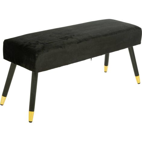 Atmosphera – Banc banquette en velours noir 100 x 35 x 45 cm – Pieds en bois d'Hévéa – Confort optimal pour salon ou entrée (1/10)