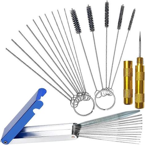 Kit de nettoyage de carburateur, 13 fils + 10 aiguilles + 5 brosses + 1 pic, nettoyant pour embout de chalumeau de qualité supérieure, élimine les dépôts de carbone et de saleté des gicleurs (1/5)