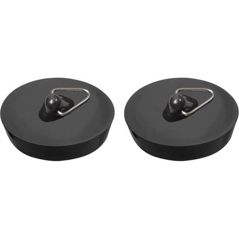 2 Pcs (Noir) Bouchons D'évier en Caoutchouc, Cuisine Bouchons D'évier, Bouchon d'Évier en Caoutchouc avec Anneau de Suspension, pour Baignoire, Cuisine, Salle de Baine